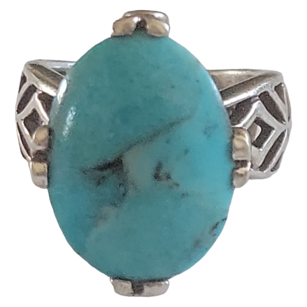Hand Crafted Sterling Silver 925 Turquoise High Set Celtic Cross Geometric Ring - Picture 5 of 7